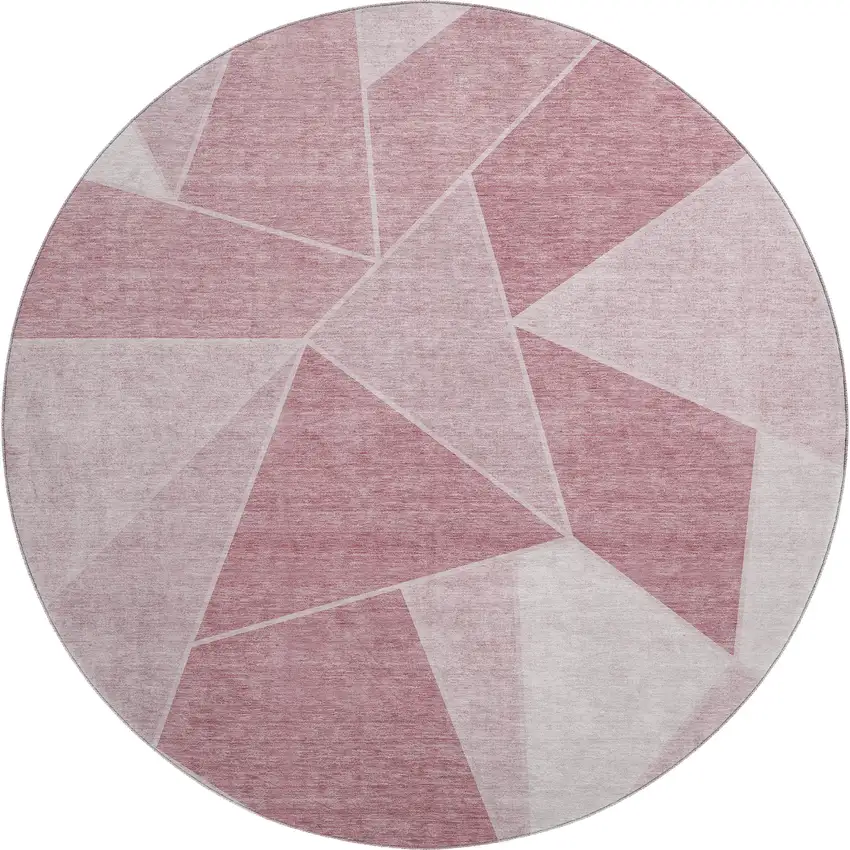 8' Blush And Ivory Geometric Washable Round Rug With UV Protection Photo 1