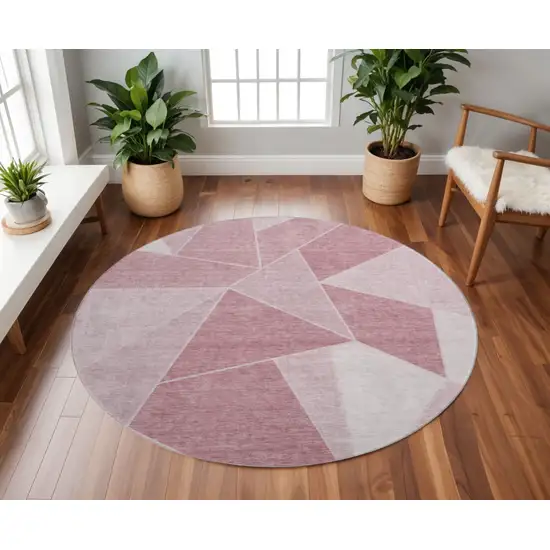 8' Blush And Ivory Geometric Washable Round Rug With UV Protection Photo 2