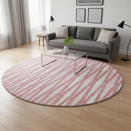 8' Blush And Ivory Geometric Washable Round Rug With UV Protection Photo 2