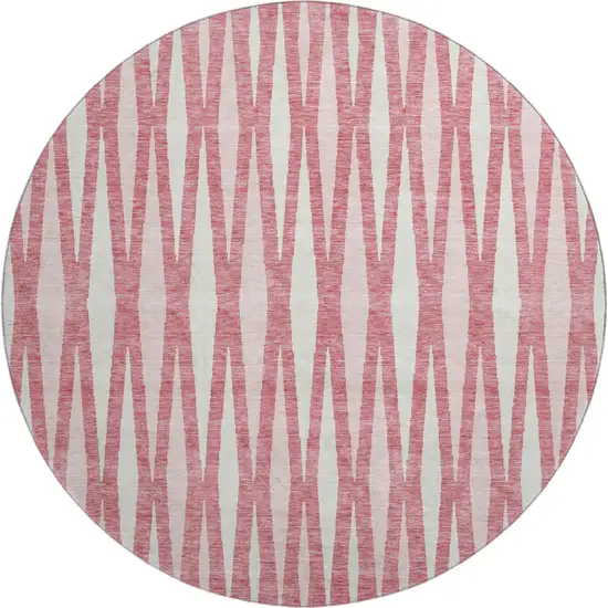 8' Blush And Ivory Geometric Washable Round Rug With UV Protection Photo 1