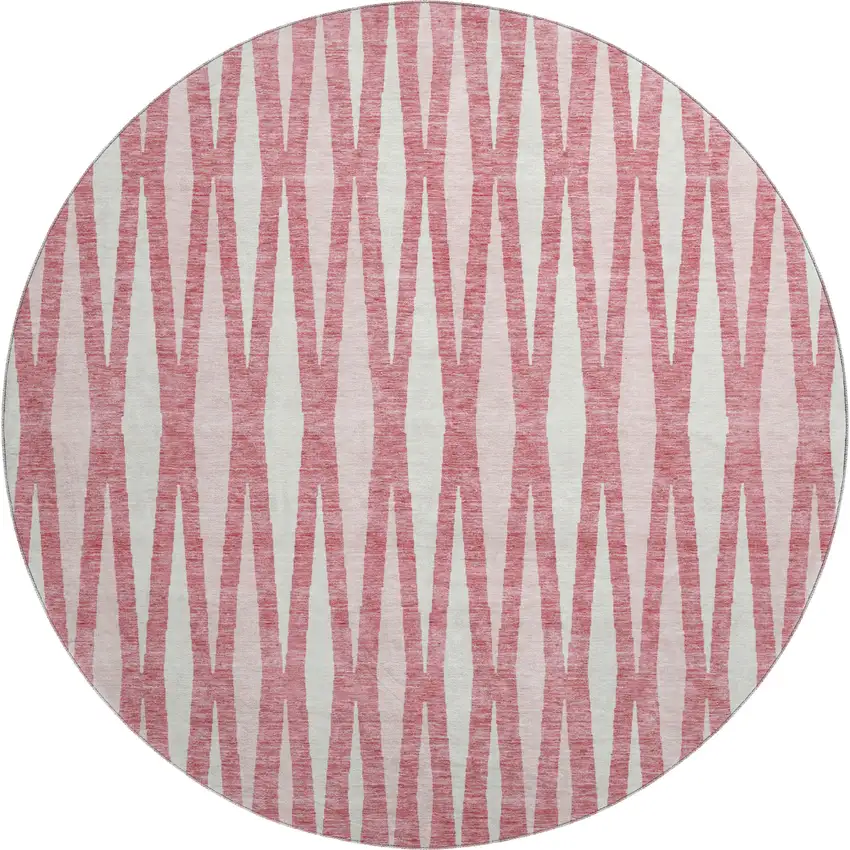 8' Blush And Ivory Geometric Washable Round Rug With UV Protection Photo 1