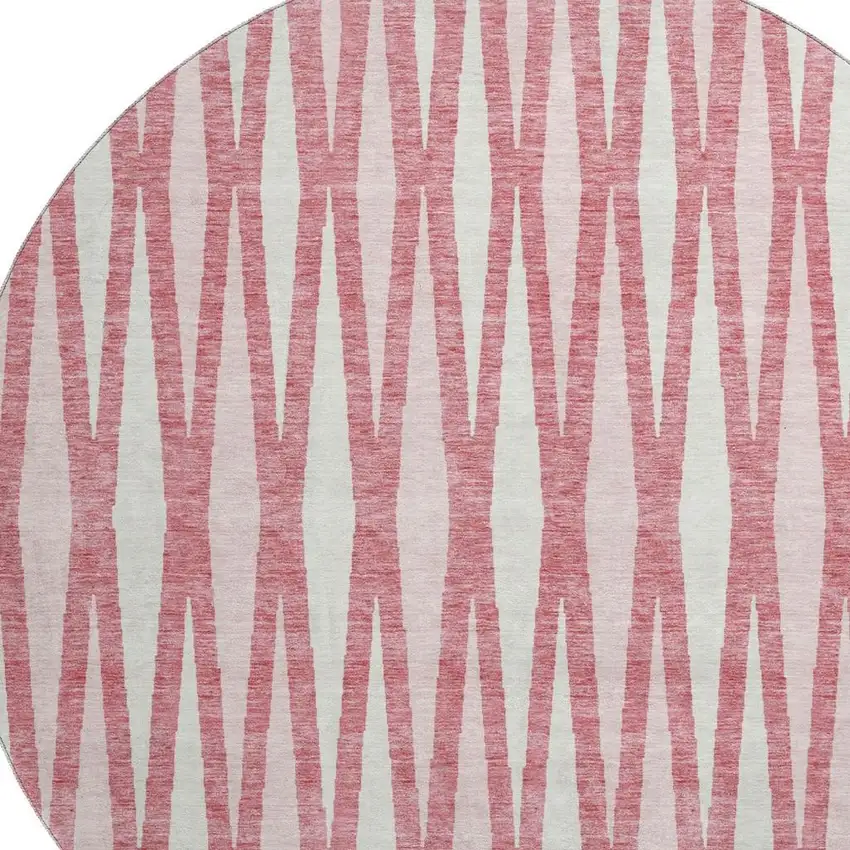 8' Blush And Ivory Geometric Washable Round Rug With UV Protection Photo 3