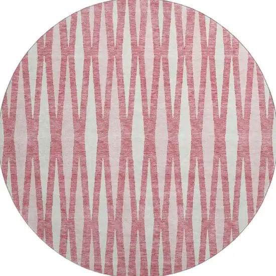 8' Blush And Ivory Geometric Washable Round Rug With UV Protection Photo 4