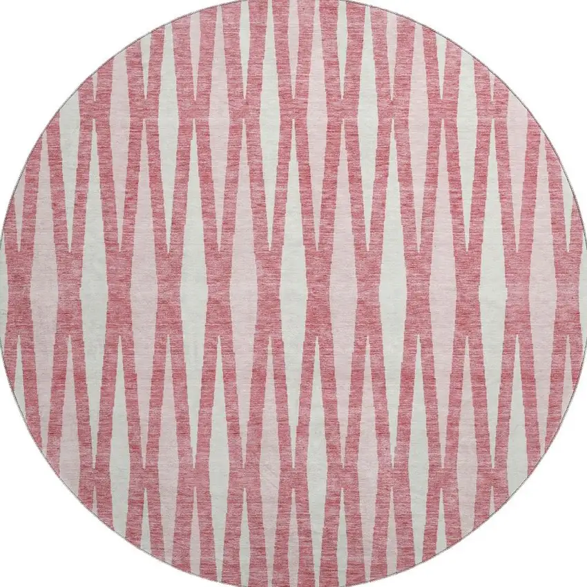 8' Blush And Ivory Geometric Washable Round Rug With UV Protection Photo 4