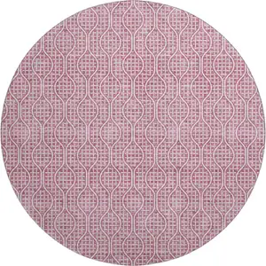 Photo of 8' Blush And Ivory Geometric Washable Round Rug With UV Protection