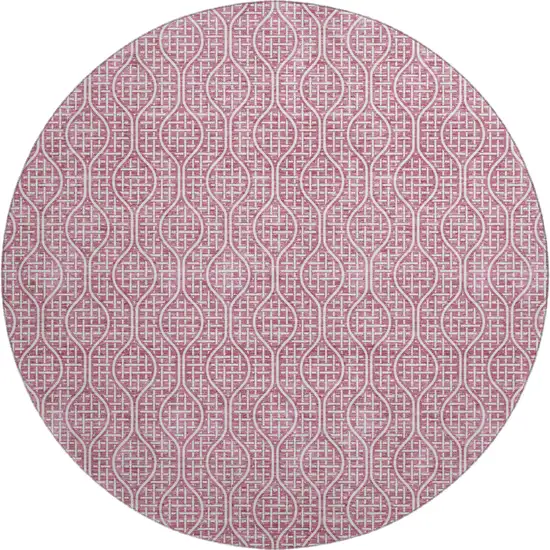 8' Blush And Ivory Geometric Washable Round Rug With UV Protection Photo 1