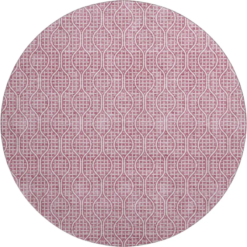 8' Blush And Ivory Geometric Washable Round Rug With UV Protection Photo 1