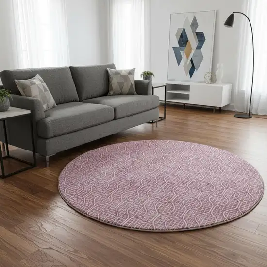 8' Blush And Ivory Geometric Washable Round Rug With UV Protection Photo 2