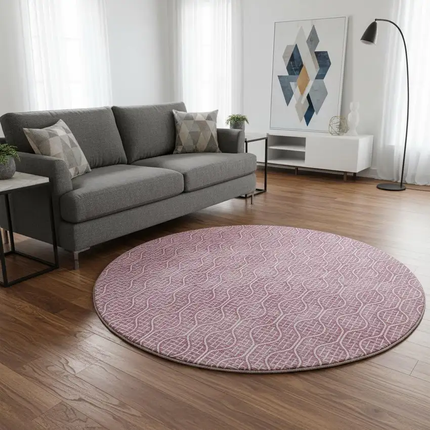 8' Blush And Ivory Geometric Washable Round Rug With UV Protection Photo 2