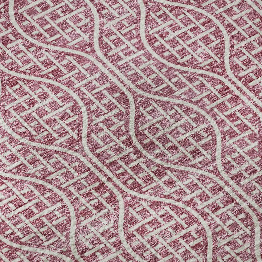 8' Blush And Ivory Geometric Washable Round Rug With UV Protection Photo 8