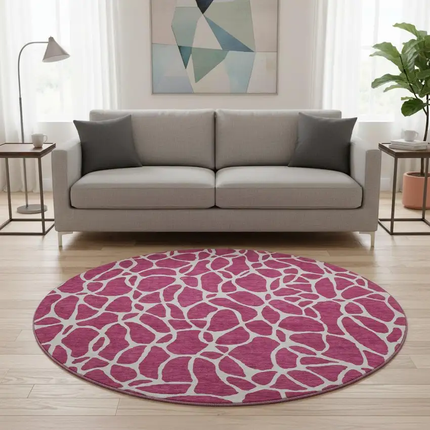 8' Blush And Ivory Geometric Washable Round Rug With UV Protection Photo 2