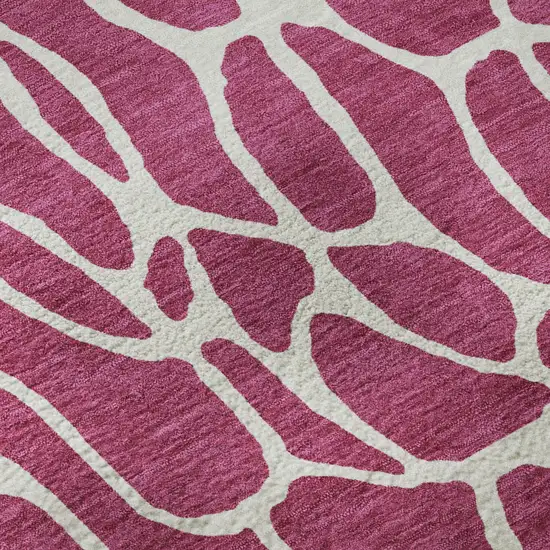 8' Blush And Ivory Geometric Washable Round Rug With UV Protection Photo 8