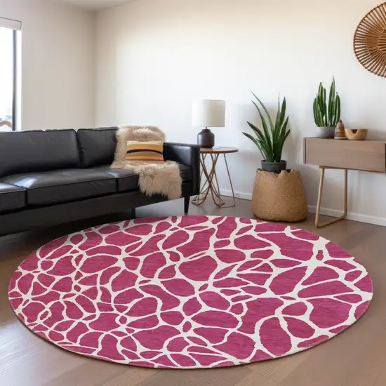 8' Blush And Ivory Geometric Washable Round Rug With UV Protection Photo 4