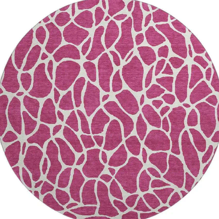 8' Blush And Ivory Geometric Washable Round Rug With UV Protection Photo 3