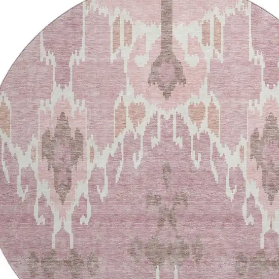 8' Blush And Ivory Ikat Washable Round Rug With UV Protection Photo 3