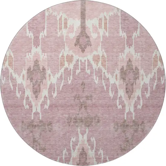 8' Blush And Ivory Ikat Washable Round Rug With UV Protection Photo 4