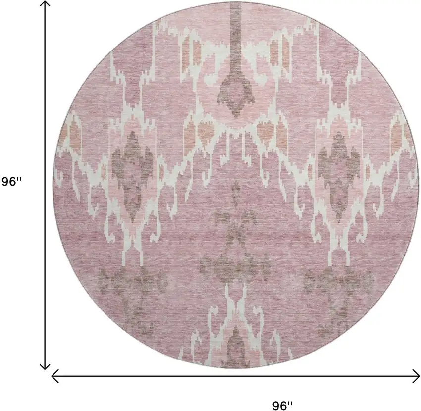 8' Blush And Ivory Ikat Washable Round Rug With UV Protection Photo 3