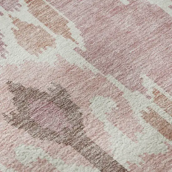 8' Blush And Ivory Ikat Washable Round Rug With UV Protection Photo 9