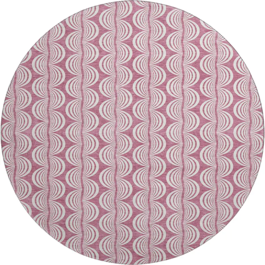 8' Blush And Ivory Ogee Washable Round Rug With UV Protection Photo 1