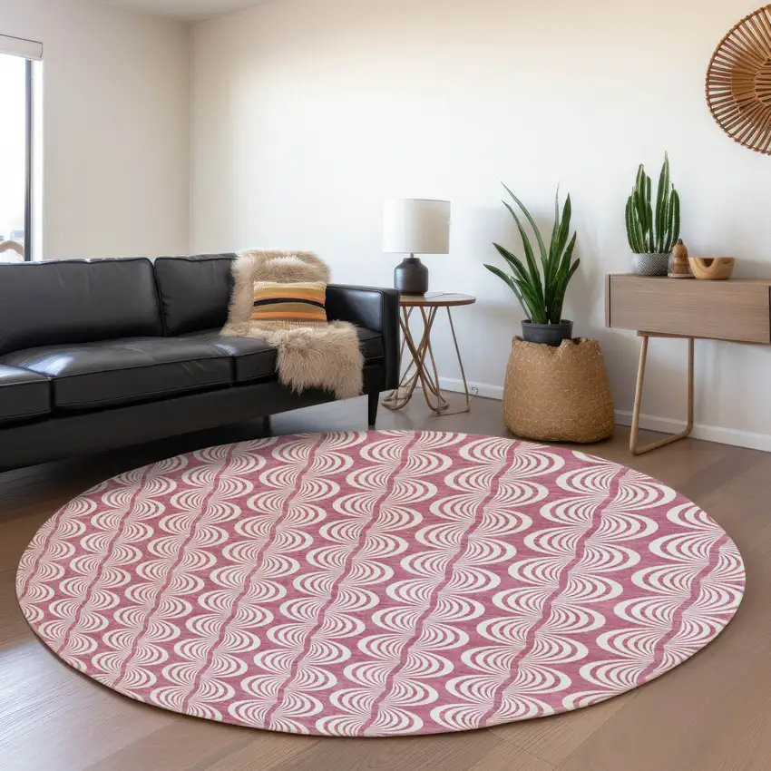 8' Blush And Ivory Ogee Washable Round Rug With UV Protection Photo 3