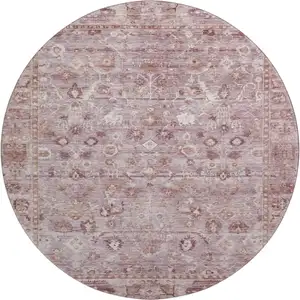 Photo of 8' Blush And Ivory Oriental Washable Round Rug With UV Protection