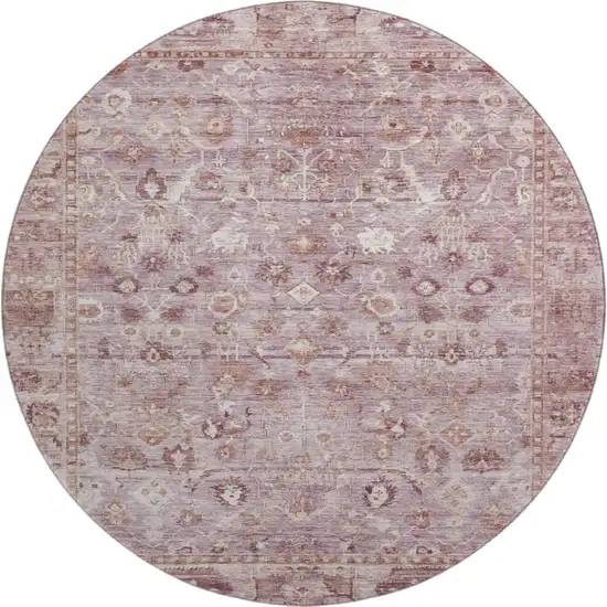 8' Blush And Ivory Oriental Washable Round Rug With UV Protection Photo 1