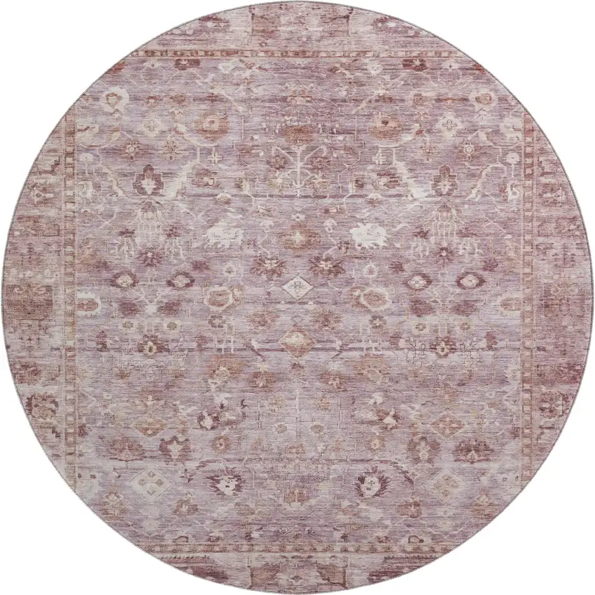 8' Blush And Ivory Oriental Washable Round Rug With UV Protection Photo 1