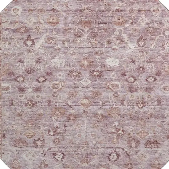 8' Blush And Ivory Oriental Washable Round Rug With UV Protection Photo 2