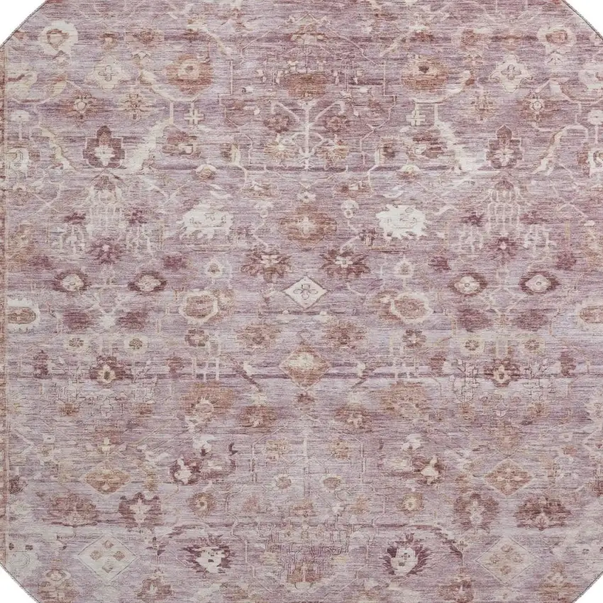 8' Blush And Ivory Oriental Washable Round Rug With UV Protection Photo 2