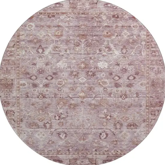 8' Blush And Ivory Oriental Washable Round Rug With UV Protection Photo 3