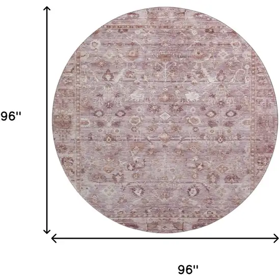 8' Blush And Ivory Oriental Washable Round Rug With UV Protection Photo 9