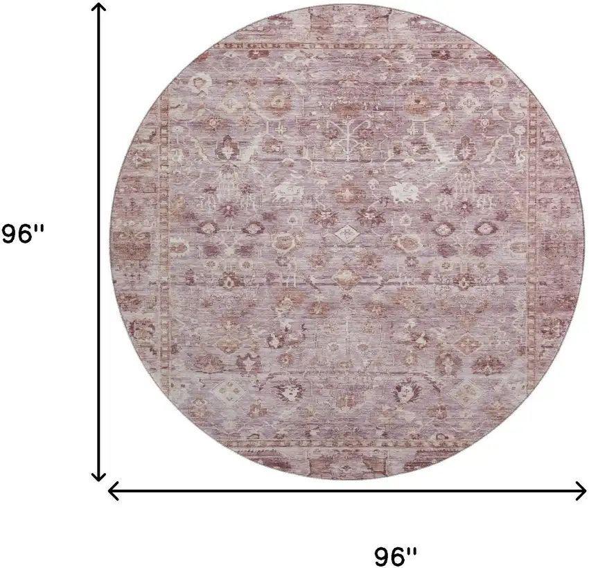 8' Blush And Ivory Oriental Washable Round Rug With UV Protection Photo 9