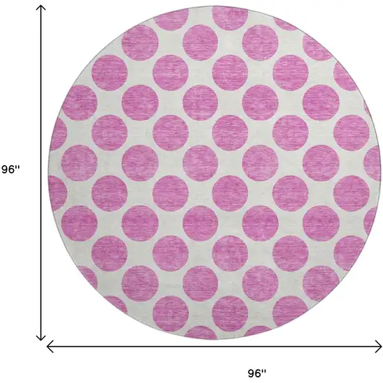 8' Blush And Ivory Polka Dot Washable Round Rug With UV Protection Photo 9