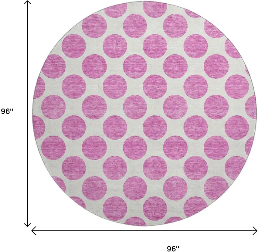 8' Blush And Ivory Polka Dot Washable Round Rug With UV Protection Photo 9