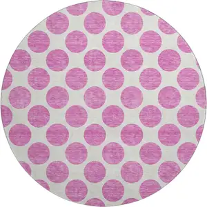 Photo of 8' Blush And Ivory Polka Dot Washable Round Rug With UV Protection