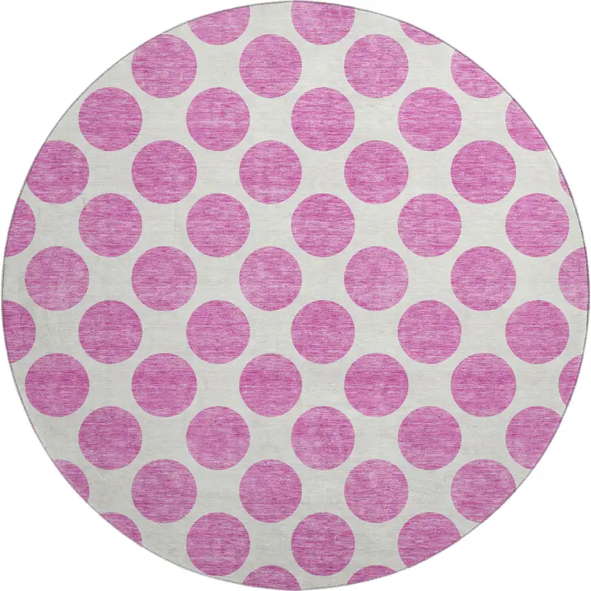 8' Blush And Ivory Polka Dot Washable Round Rug With UV Protection Photo 1