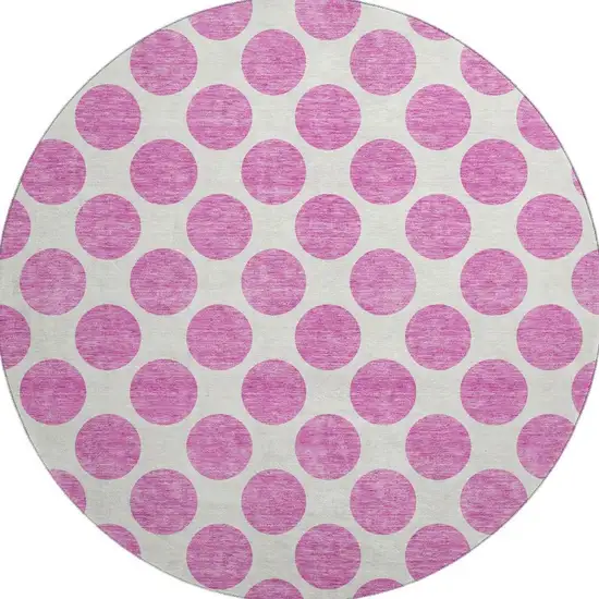 8' Blush And Ivory Polka Dot Washable Round Rug With UV Protection Photo 3