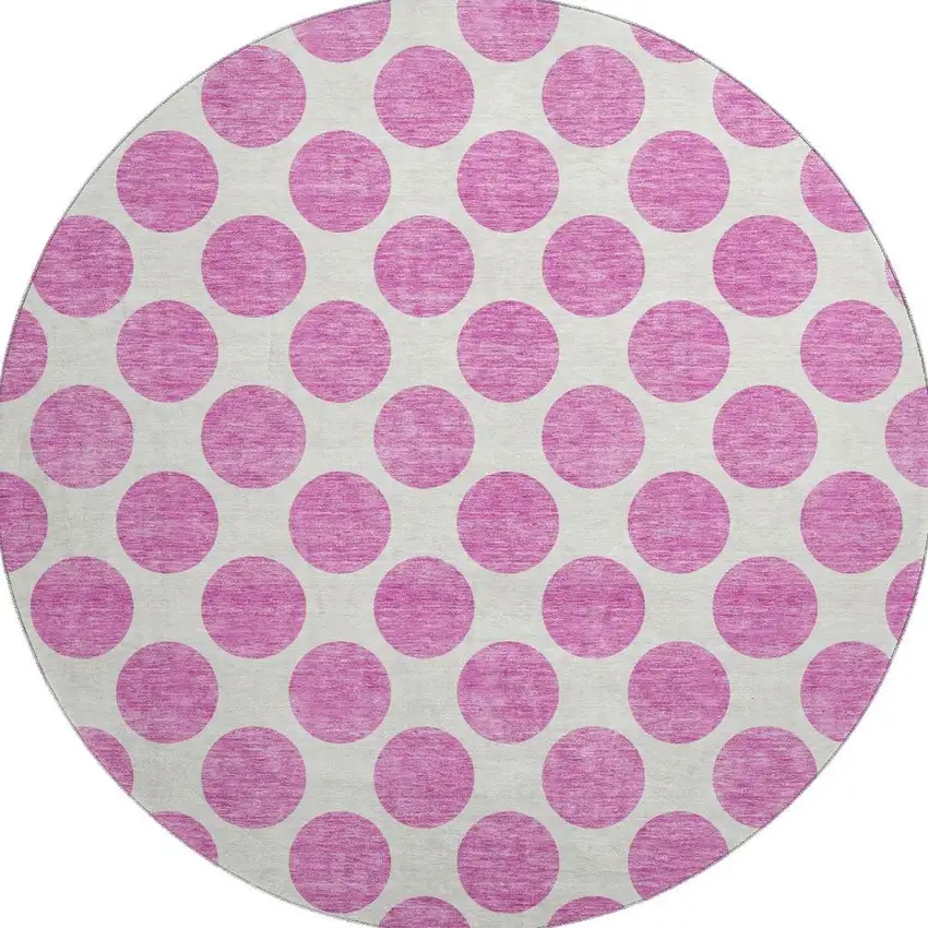 8' Blush And Ivory Polka Dot Washable Round Rug With UV Protection Photo 3