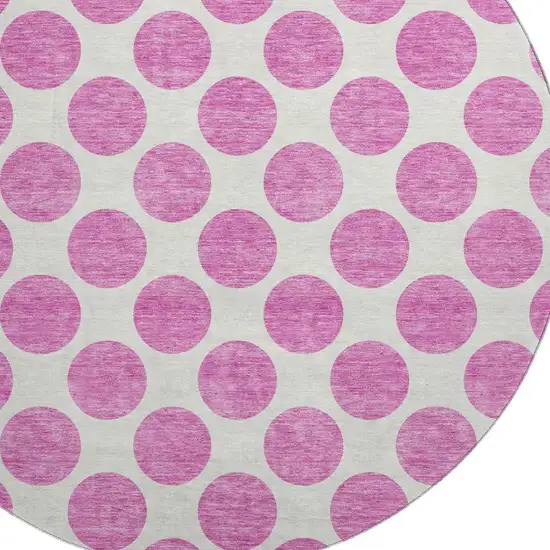 8' Blush And Ivory Polka Dot Washable Round Rug With UV Protection Photo 2