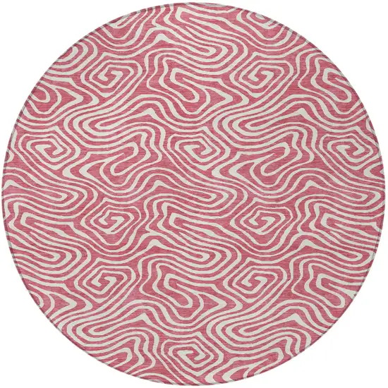 8' Blush And Ivory Round Abstract Washable Indoor Outdoor Area Rug Photo 5