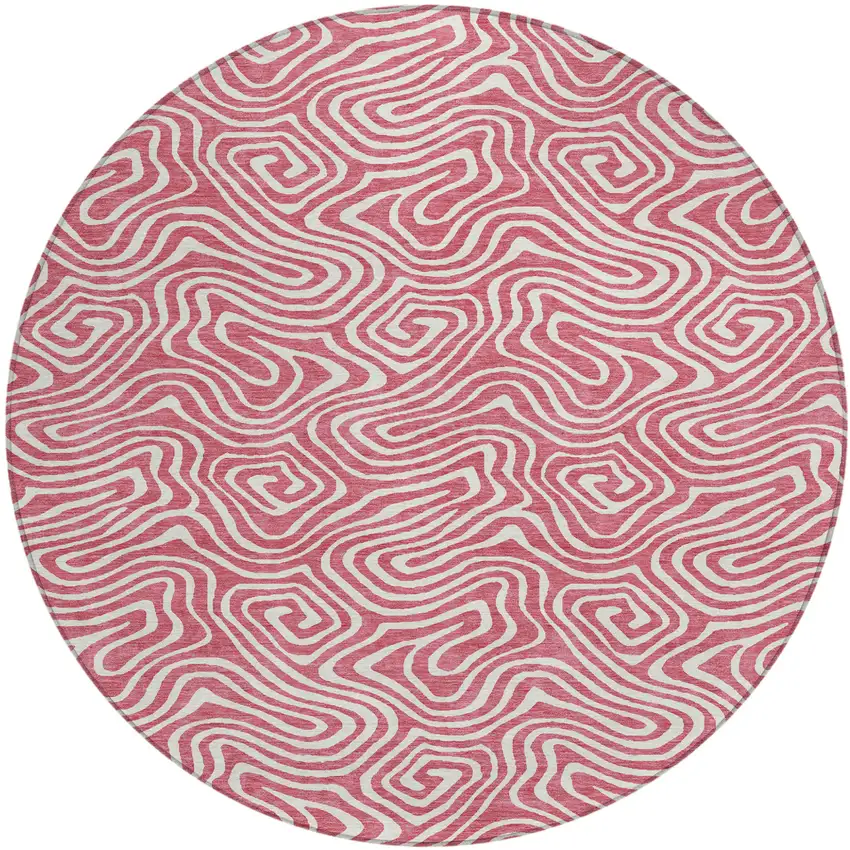 8' Blush And Ivory Round Abstract Washable Indoor Outdoor Area Rug Photo 2