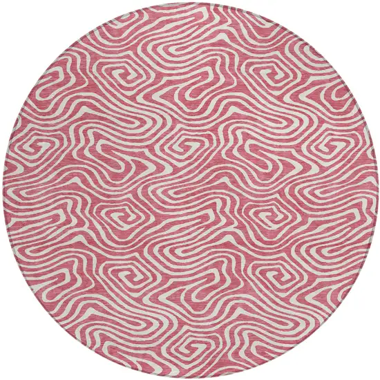 8' Blush And Ivory Round Abstract Washable Indoor Outdoor Area Rug Photo 2