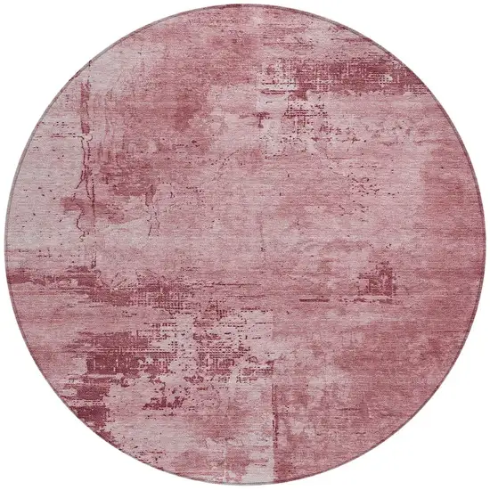 8' Blush And Ivory Round Abstract Washable Indoor Outdoor Area Rug Photo 6