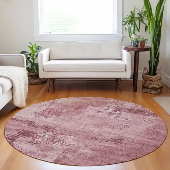 8' Blush And Ivory Round Abstract Washable Indoor Outdoor Area Rug Photo 8