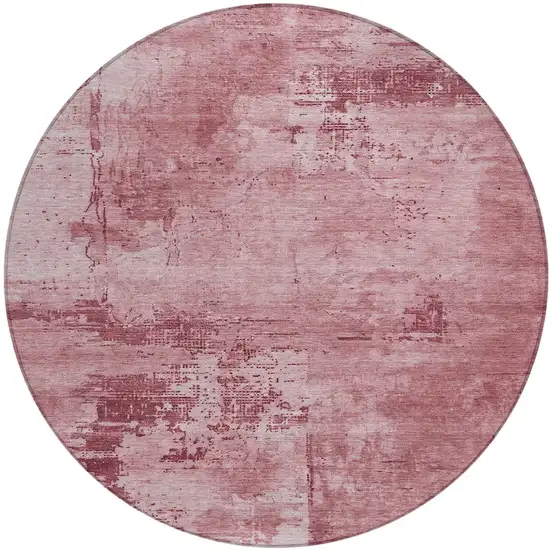 8' Blush And Ivory Round Abstract Washable Indoor Outdoor Area Rug Photo 2