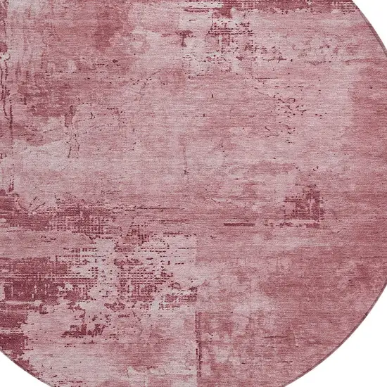 8' Blush And Ivory Round Abstract Washable Indoor Outdoor Area Rug Photo 5