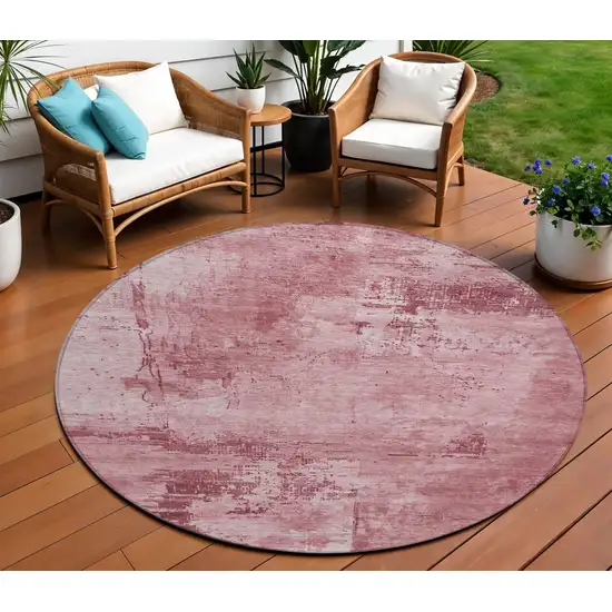 8' Blush And Ivory Round Abstract Washable Indoor Outdoor Area Rug Photo 1