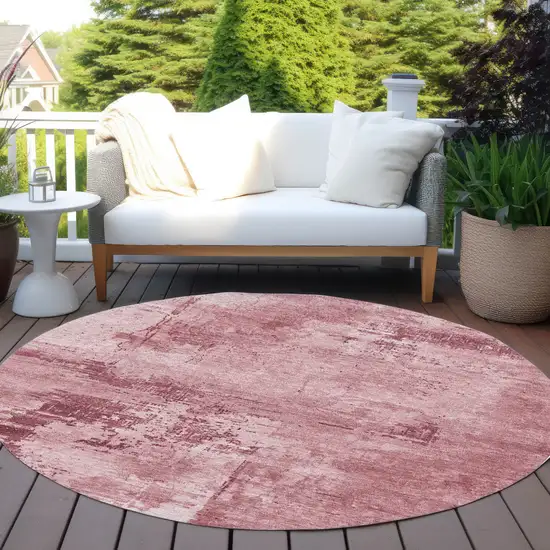 8' Blush And Ivory Round Abstract Washable Indoor Outdoor Area Rug Photo 7