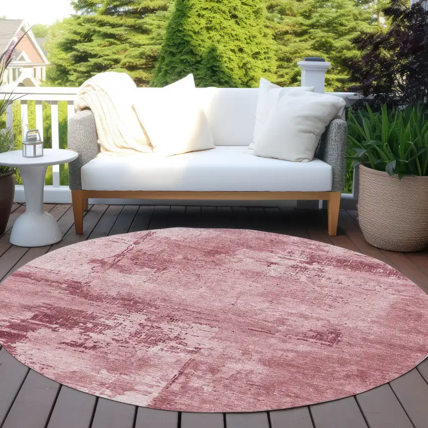 8' Blush And Ivory Round Abstract Washable Indoor Outdoor Area Rug Photo 7