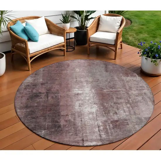 8' Blush And Ivory Round Abstract Washable Indoor Outdoor Area Rug Photo 2